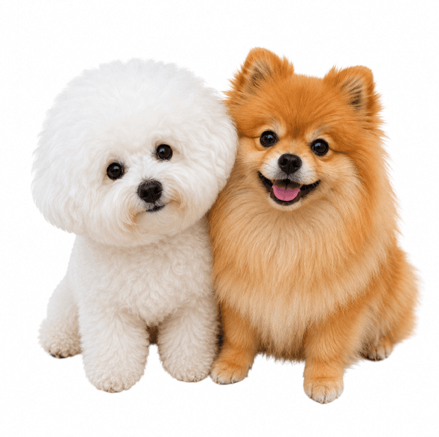 Mochi the Bichon Frise and Mocha the Pomeranian
